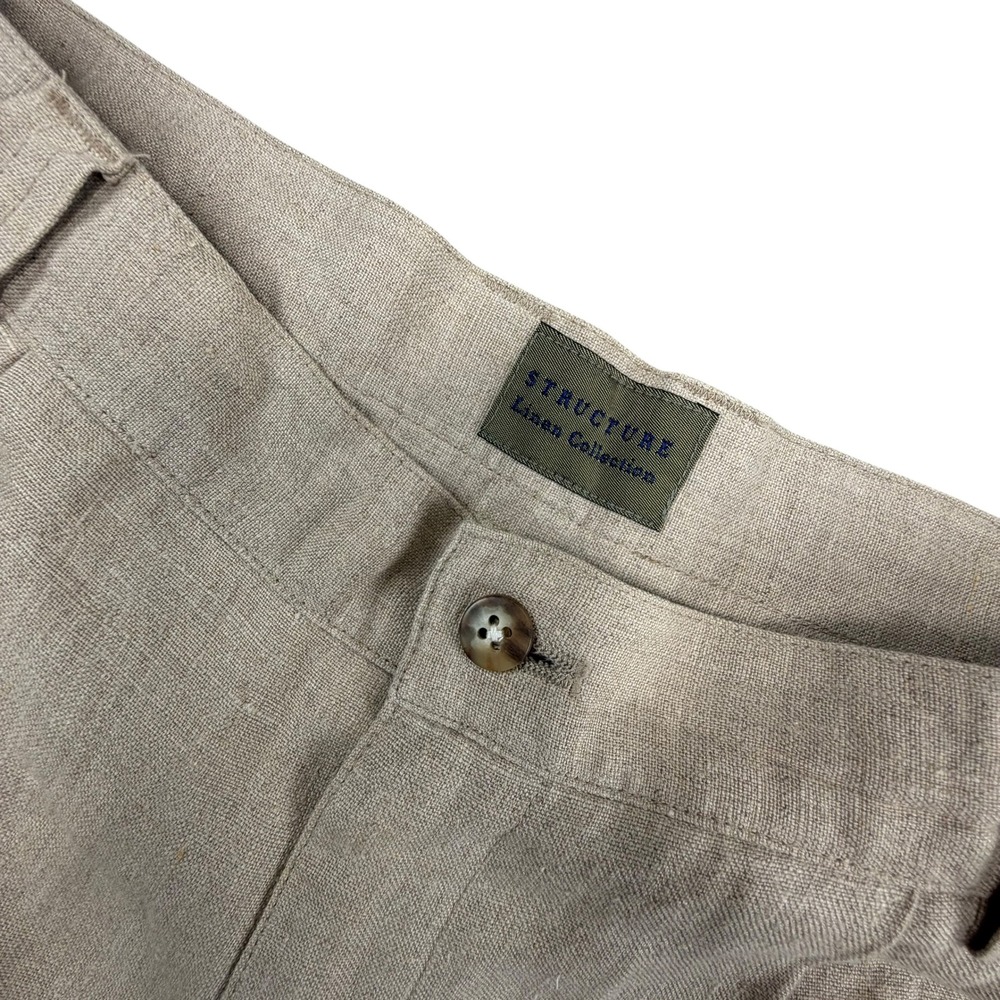 Vintage Structure Shorts Men 34 Tan Linen Pleated Front  100% Linen Casual